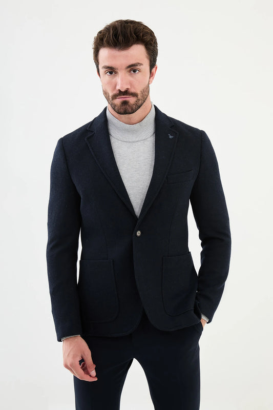 Navy Blue Premium Wool Slim Fit Blazers