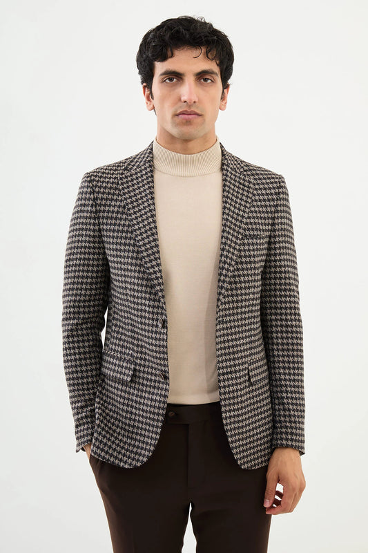 Brown Wool Mono Collar Blazers