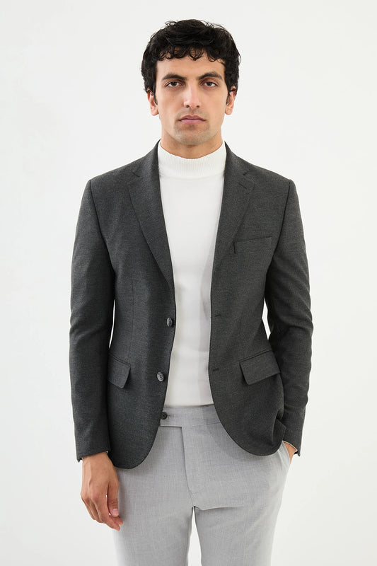 Black Wool Mono Collar Blazers-41406