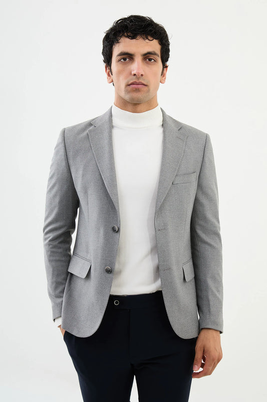 Grey Wool Mono Collar Blazers-41406