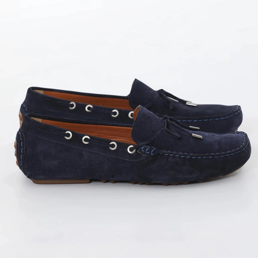 Navy Blue Suede Driving Loafers