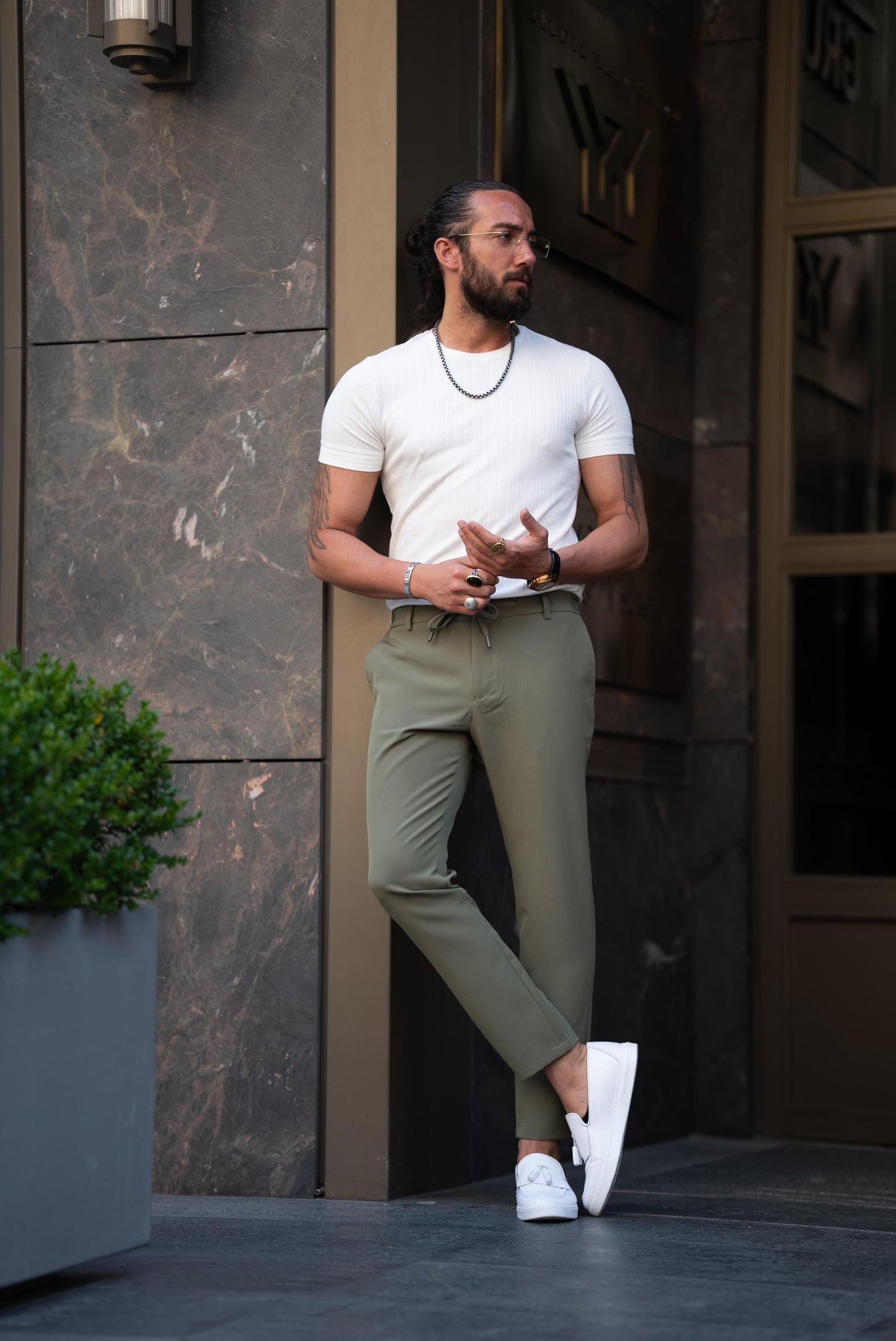 Khaki Plain Super Slim Fit Men's Trousers