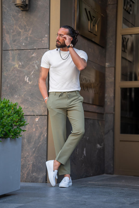 Khaki Plain Super Slim Fit Men's Trousers