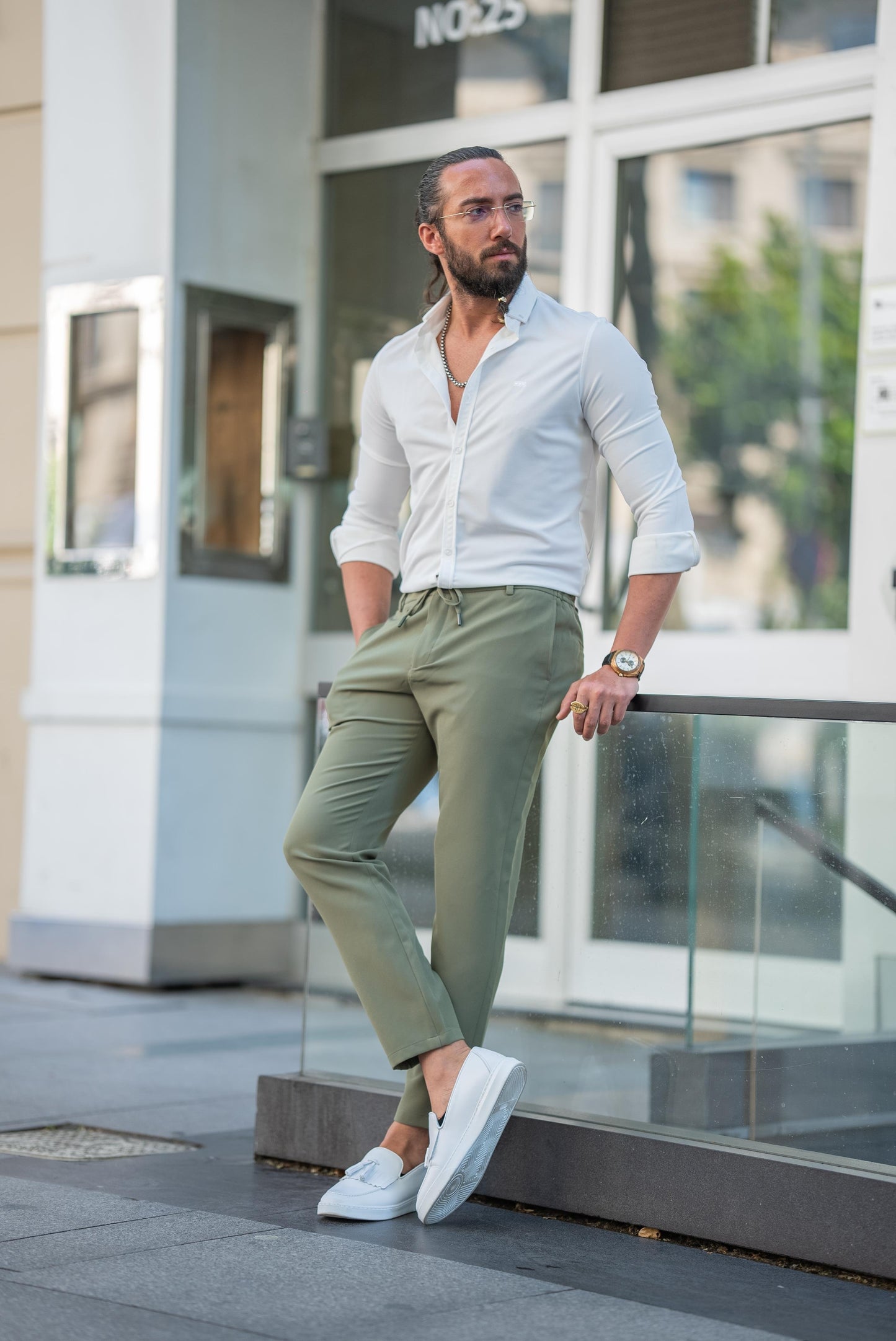 Khaki Plain Super Slim Fit Men's Trousers