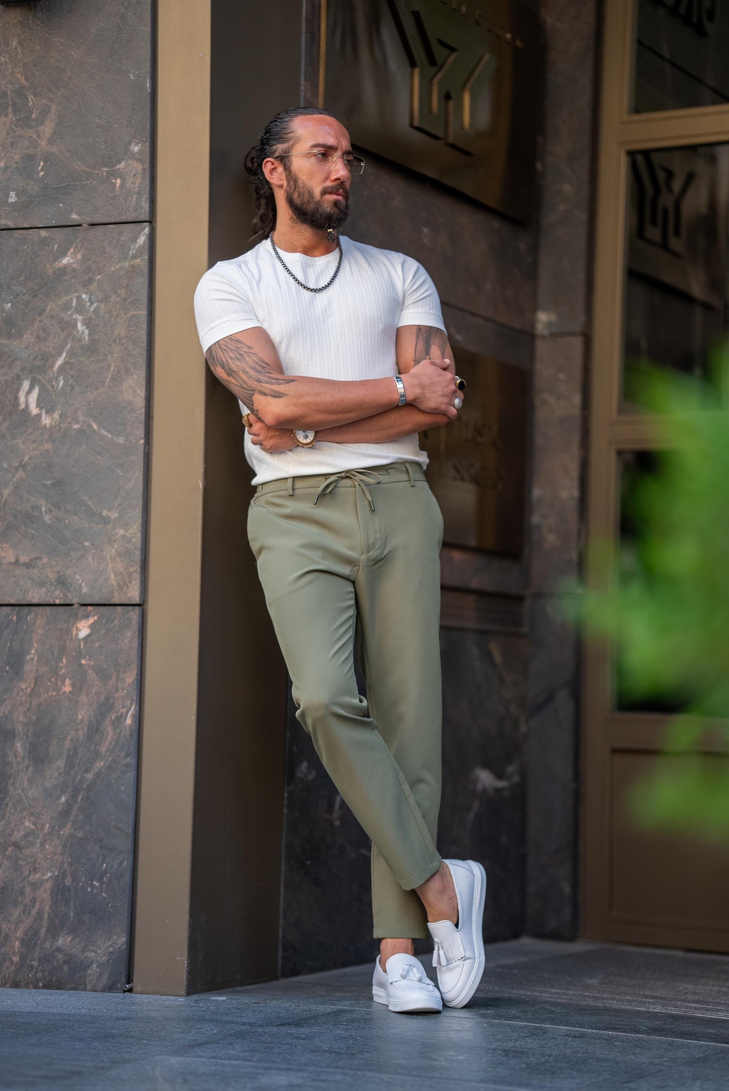 Khaki Plain Super Slim Fit Men's Trousers