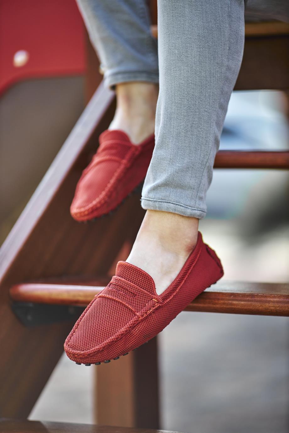 Men's Red Knitwear Driving Loafers