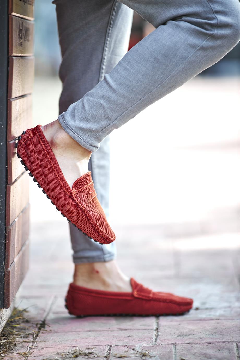 Men's Red Knitwear Driving Loafers