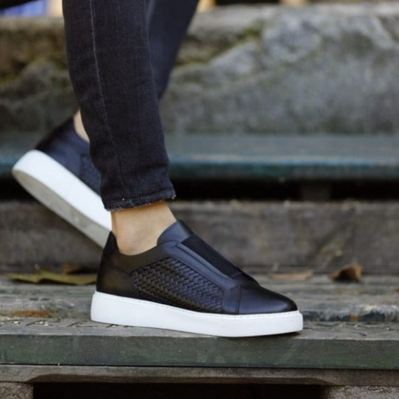 Black Laceless Woven Sneakers