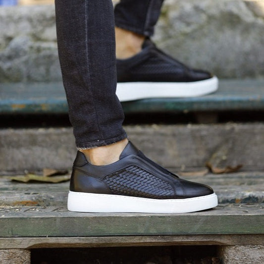 Black Laceless Woven Sneakers