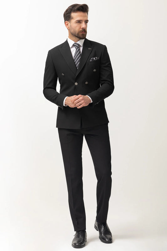 Black Double Breasted Premium Men's Suit