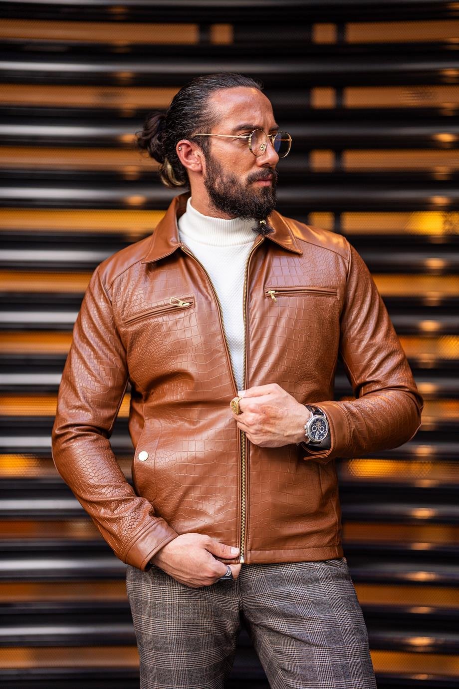 Tan Slim Fit Leather Jacket