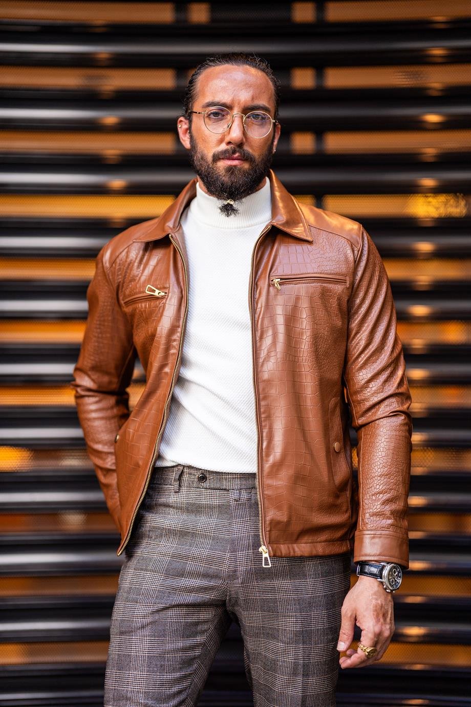 Tan Slim Fit Leather Jacket