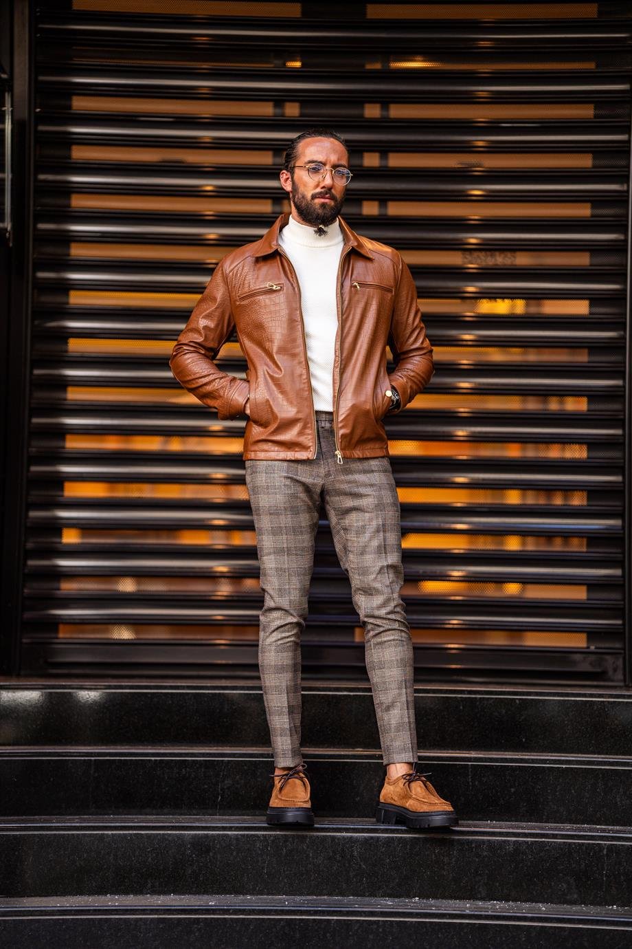 Tan Slim Fit Leather Jacket