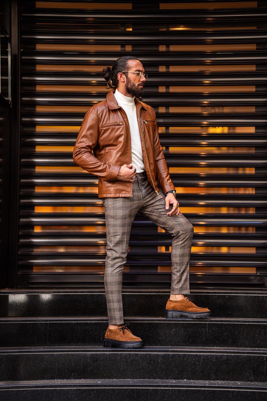 Tan Slim Fit Leather Jacket