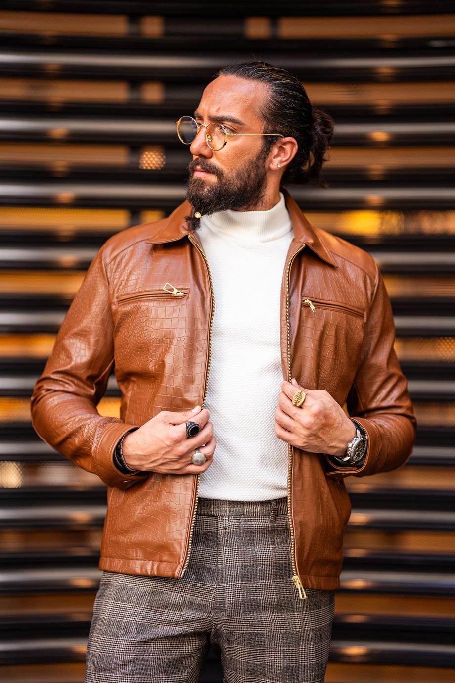 Tan Slim Fit Leather Jacket