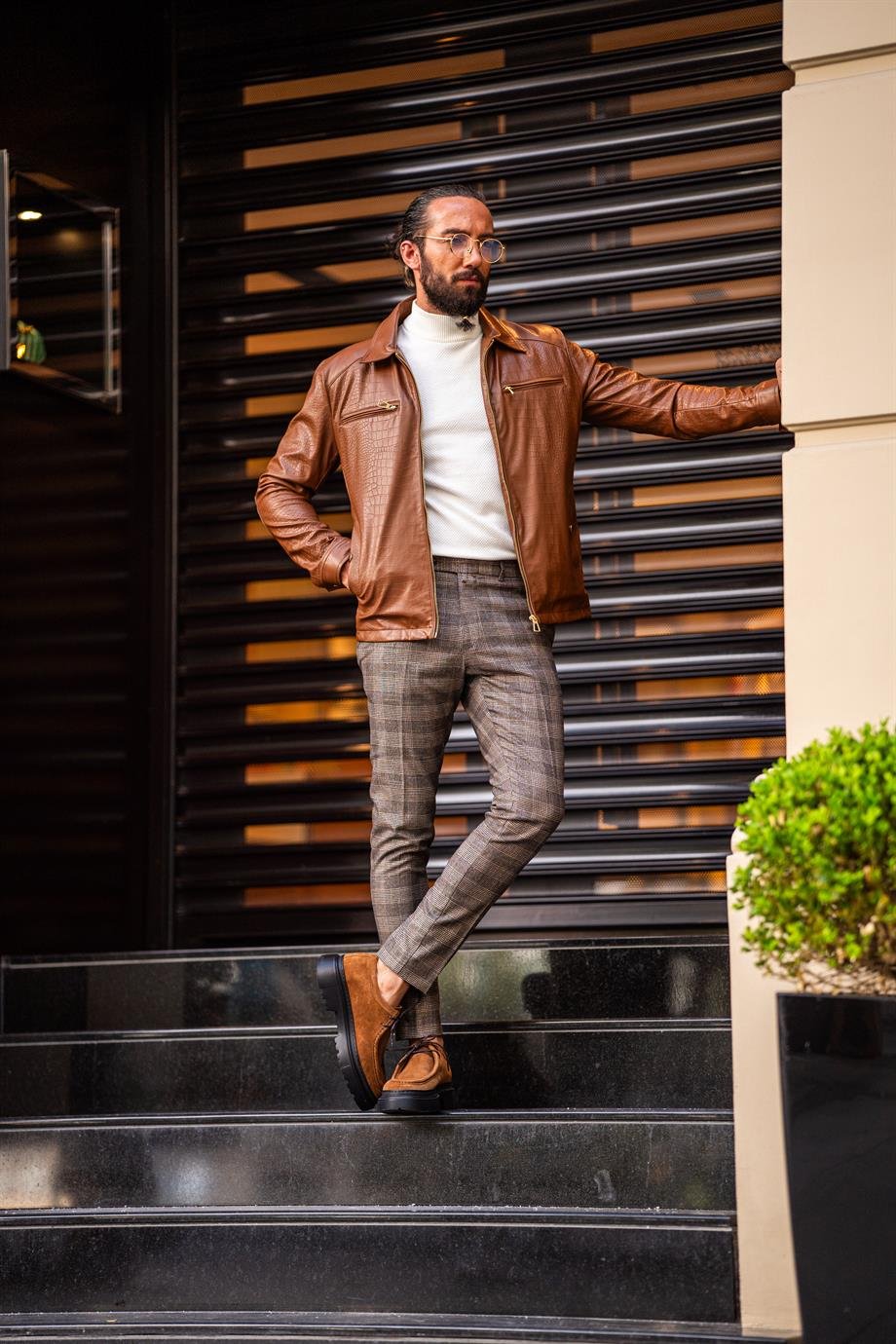 Tan Slim Fit Leather Jacket