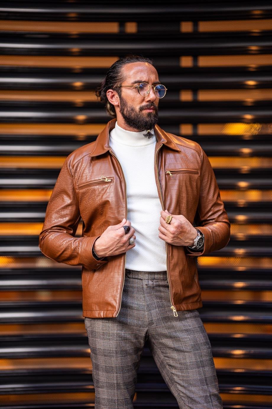 Tan Slim Fit Leather Jacket