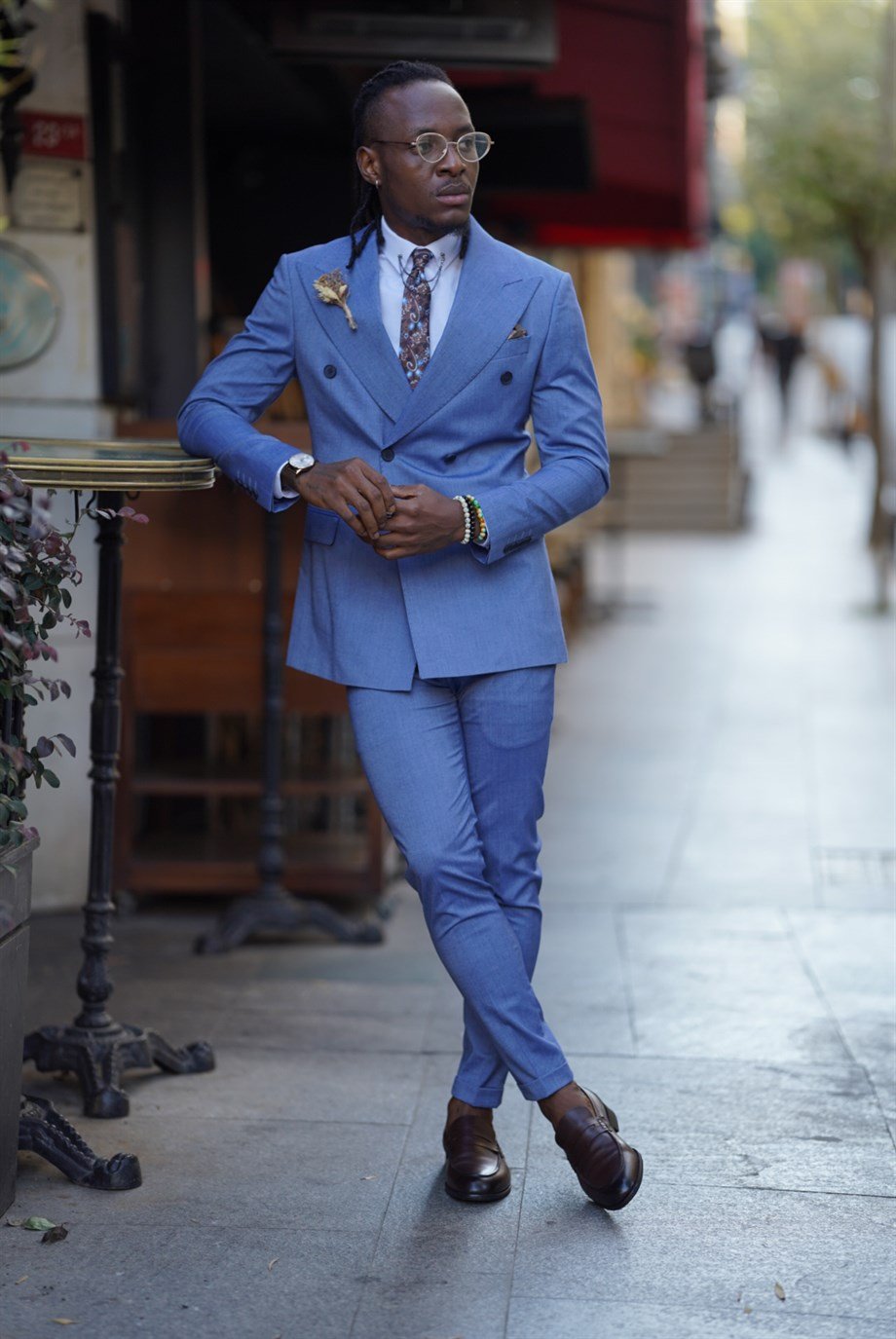 Blue Slim Fit Double Breasted Suit