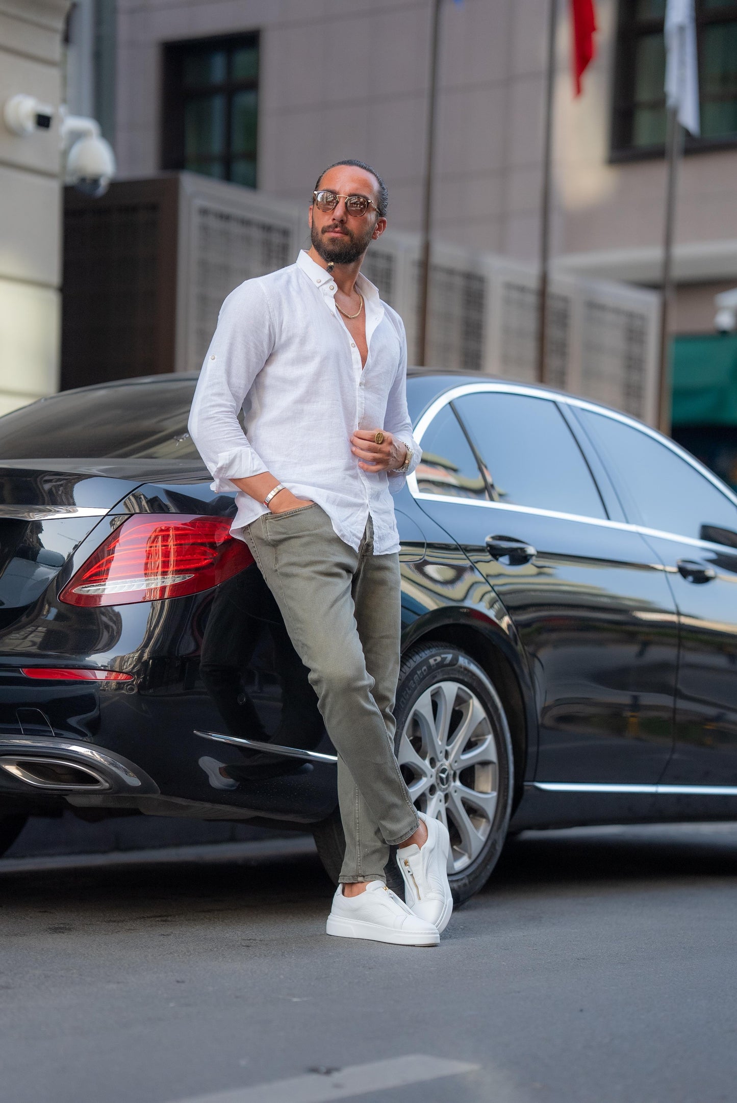 White Slim Fit Linen Shirt