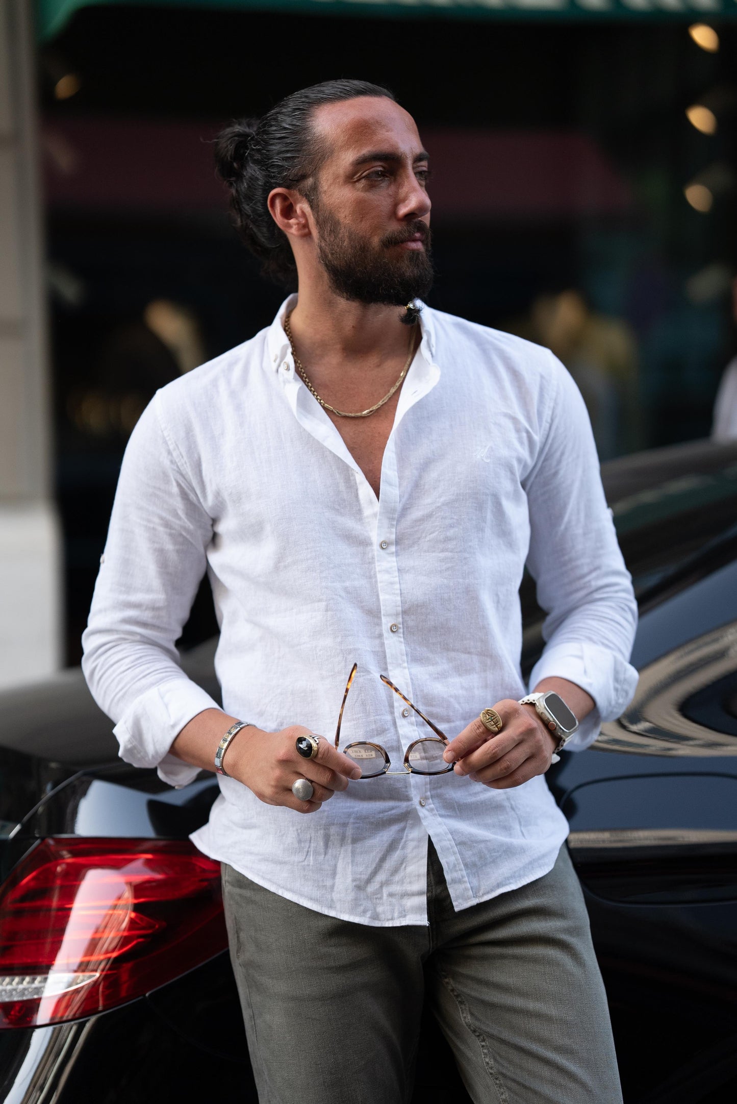 White Slim Fit Linen Shirt