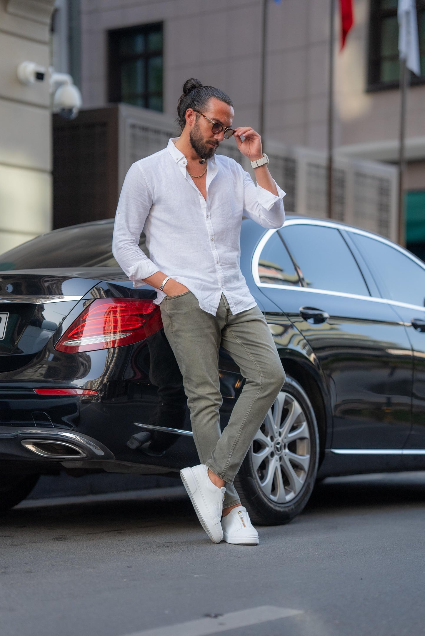 White Slim Fit Linen Shirt